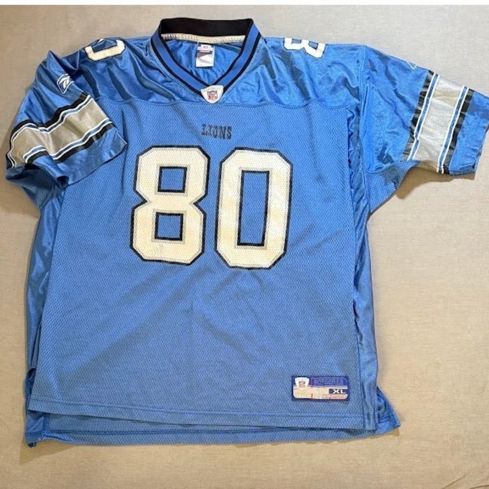 Detroit Lions NFL Football Jersey C. Rogers #80 Mens XL Blue Reebok Short Sleeve